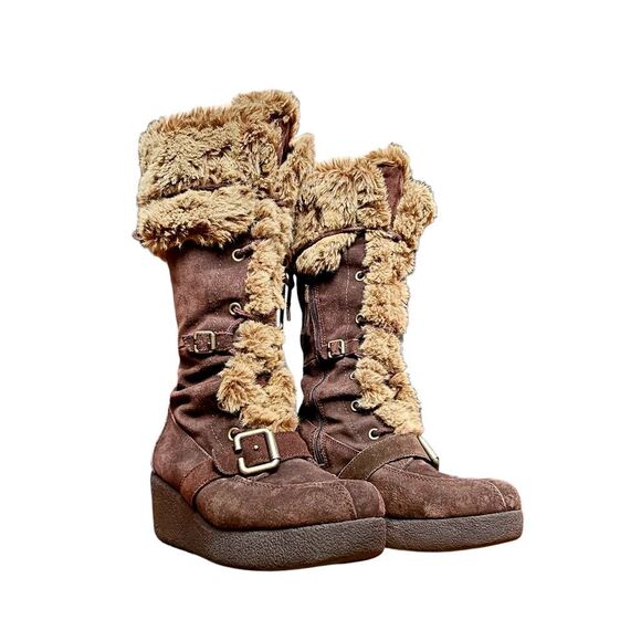 y2k vintage lace-up fur boots - Picture 1 of 7